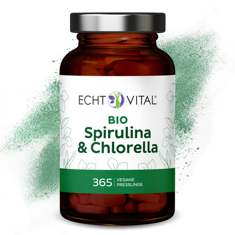 Bio Spirulina und Chlorella - Glas mit 365 Presslingen