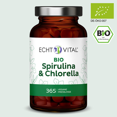 Bio Spirulina und Chlorella - Glas mit 365 Presslingen