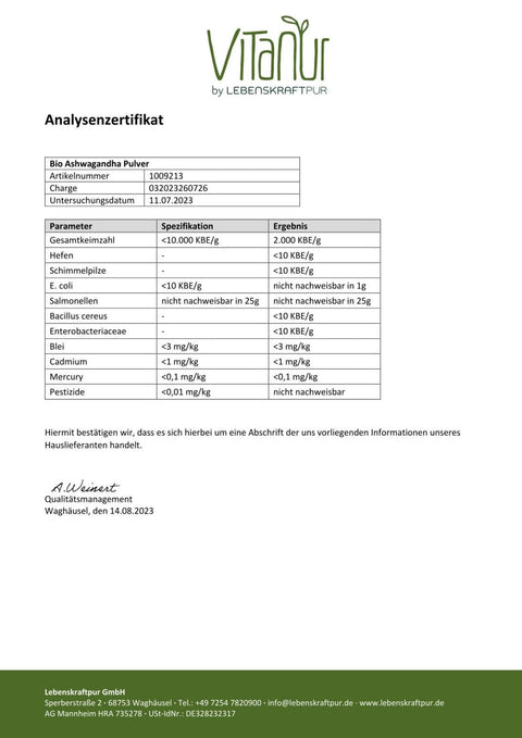 Bio Ashwagandha Pulver