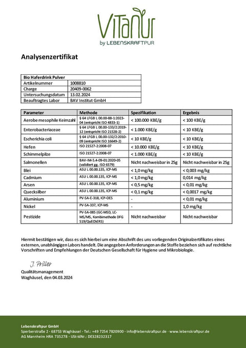 Bio Haferdrink Pulver