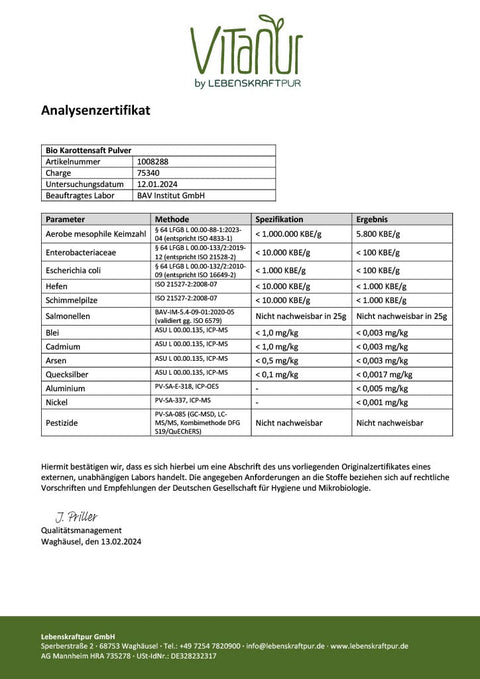 Bio Karottensaft Pulver