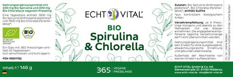 Bio Spirulina und Chlorella - Glas mit 365 Presslingen