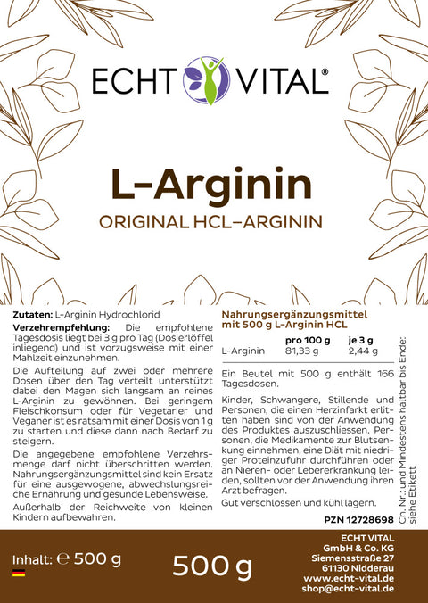 L-Arginin - Beutel mit 500 g Pulver