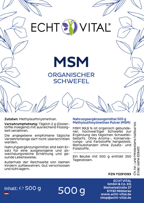 MSM - Beutel mit 500 g Pulver