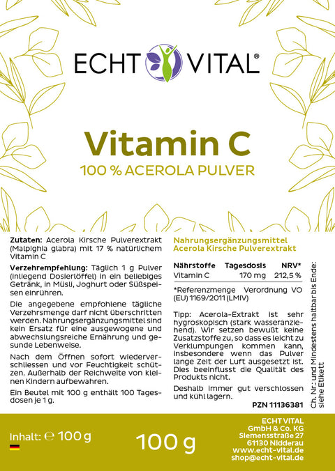 Vitamin C - Beutel mit 100 g Pulver