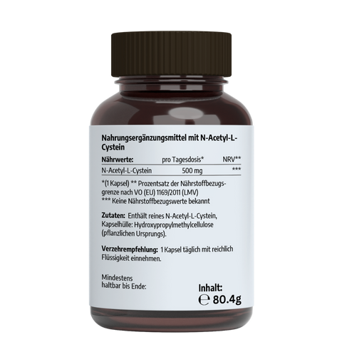 NAC - 500 mg - N-Acetyl-L-Cystein aus natürlicher Fermentation - 120 Kapseln