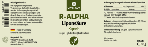 R-Alpha-Liponsäure - 100 Kapseln (vegan)