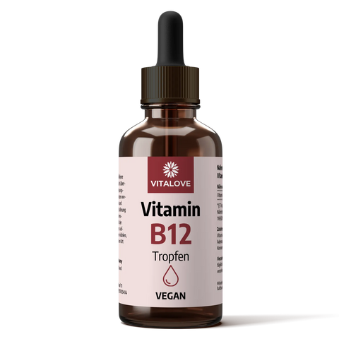 Vitamin B12 Tropfen - mit 500 µg Vitamin B12 pro Tagesdosis - ohne Alkohol - VEGAN - 50 ml - VITALOVE - Naturprodukte