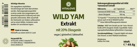 Wild Yam Extrakt - 20 % Diosgenin - 120 Kapseln (vegan)