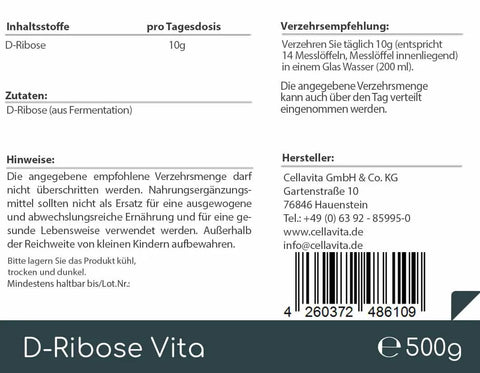 D-Ribose Vita Pulver 500g Vorratsbeutel - VITALOVE - Naturprodukte