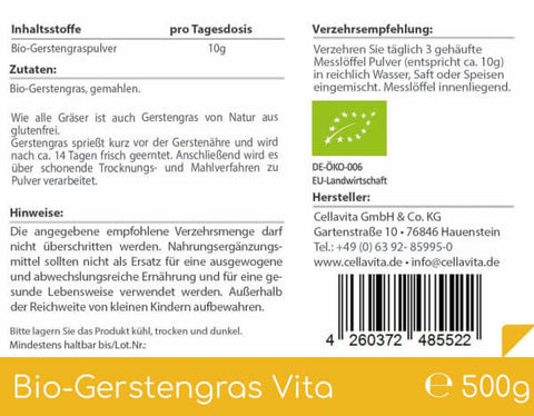 Bio Gerstengras - 500g Pulver im Vorratsbeutel