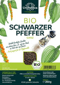 Bio schwarzer Pfeffer - ganze Körner - 250 g - für Pfeffermühlen geeignet - VITALOVE - Naturprodukte